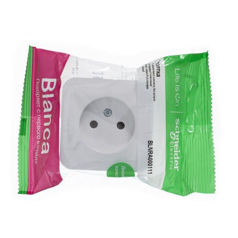 Blanca белые розетки и выключатели Розетка SE Blanca б/з Белый наружный без шторок изолир. пластина BLNRA000111