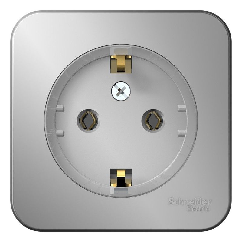 Blanca алюминий розетки и выключатели Розетка SE Blanca с/з Алюминий наружный без шторок (тонкая) изолир. пластина BLNRA110113