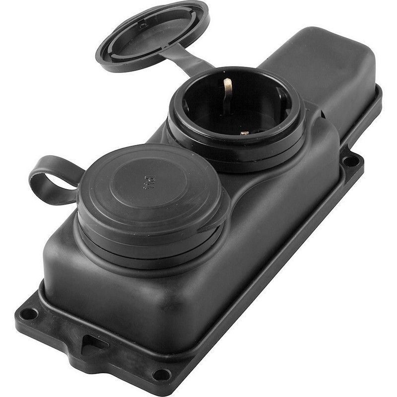 Колодки и удлинители, тройники Розетка переносная 2-местная c/з STEKKER RST16-22-44 (РП 16-232) 2550В 16А IP44 черный 32738 