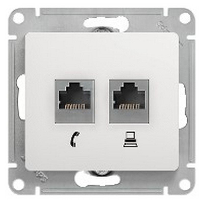 Glossa Белый Розетка Systeme Electric Glossa Белый RJ11+RJ45  2-я кат.5E GSL000185