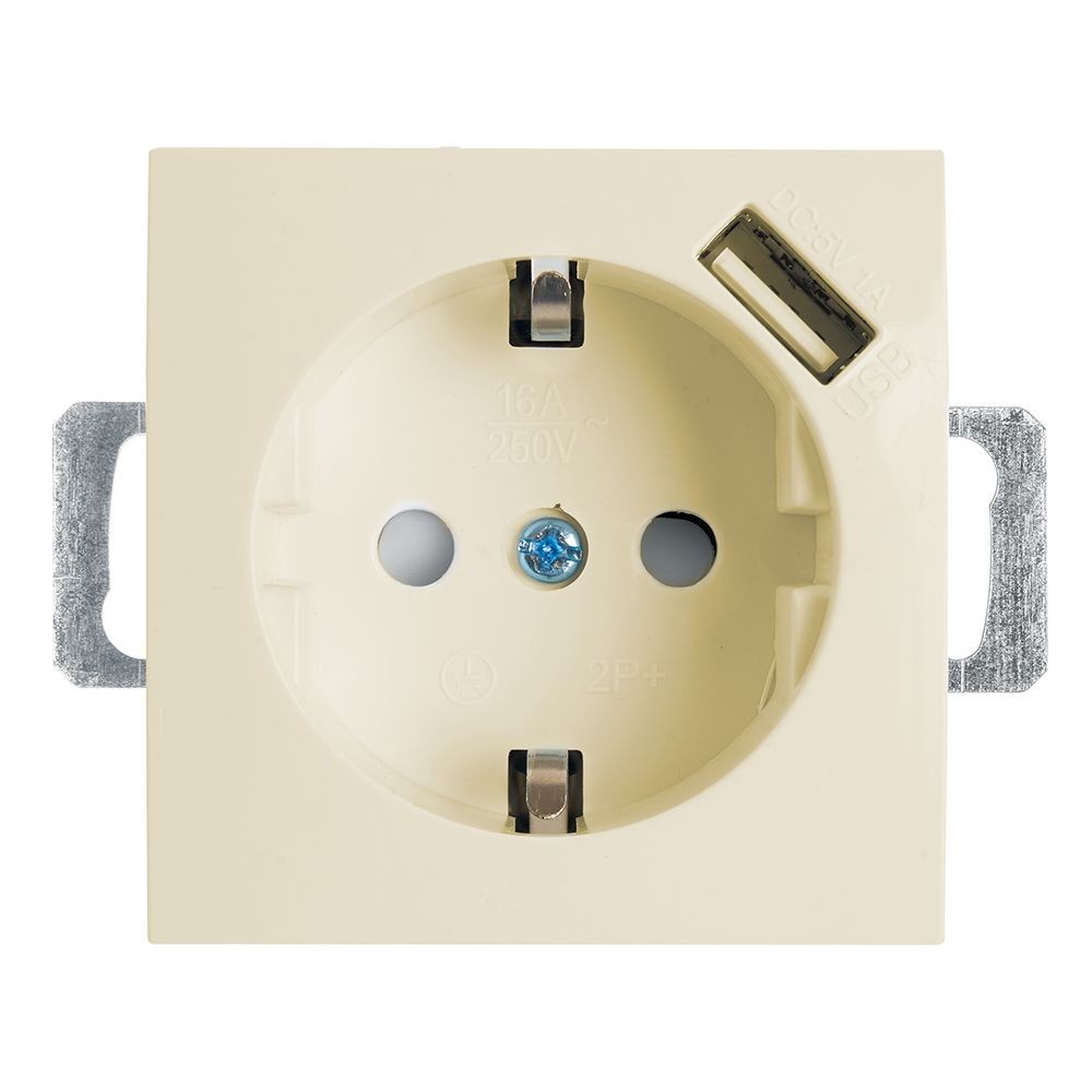 Эрна - Розетки и выключатели Stekker Розетка 1-местная с/з STEKKER PST16-9111-02 16А с защ. шторкой и с USB Эрна слоновая кость 39329