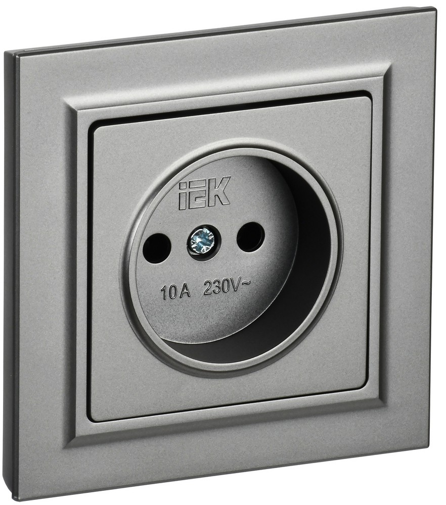 IEK Brite Сталь Розетка IEK BRITE Сталь без з/к/ш 10А в сборе РСР10-1-0-БрС BR-R10-10-K46-F