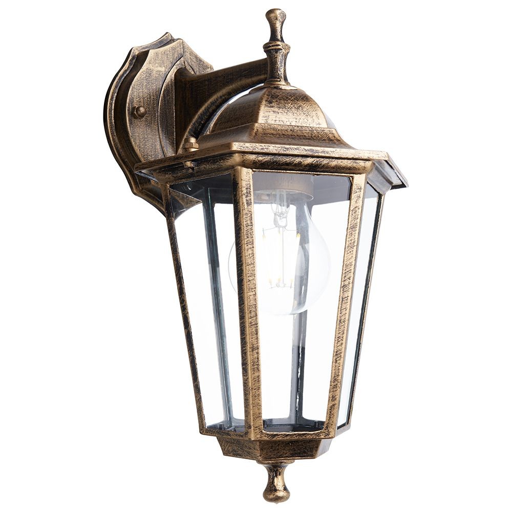 Уличные настенные светильники Светильник садово-парковый Feron PL6102 шестигранный на стену вниз 60W E27 230V черное золото 11127