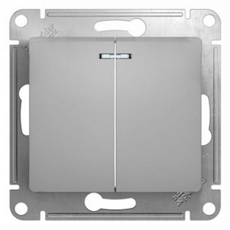 Glossa Алюминий Выключатель Systeme Electric Glossa Алюминий 2-клавишный с подсветкой, сх.5а GSL000353