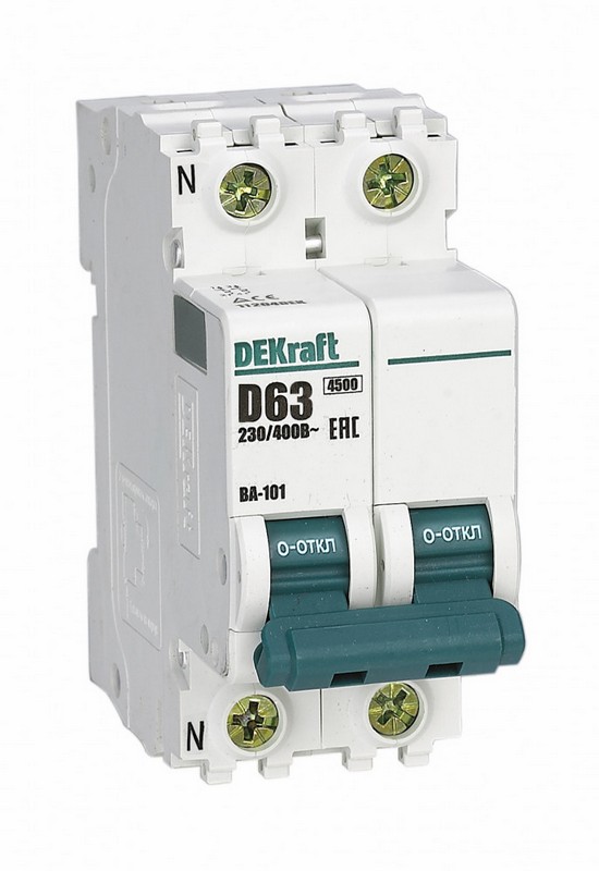 1 полюсные (однополюсные) Автоматический выключатель DEKraft 1P+N 63А D ВА-101 4,5кА 11204DEK 
