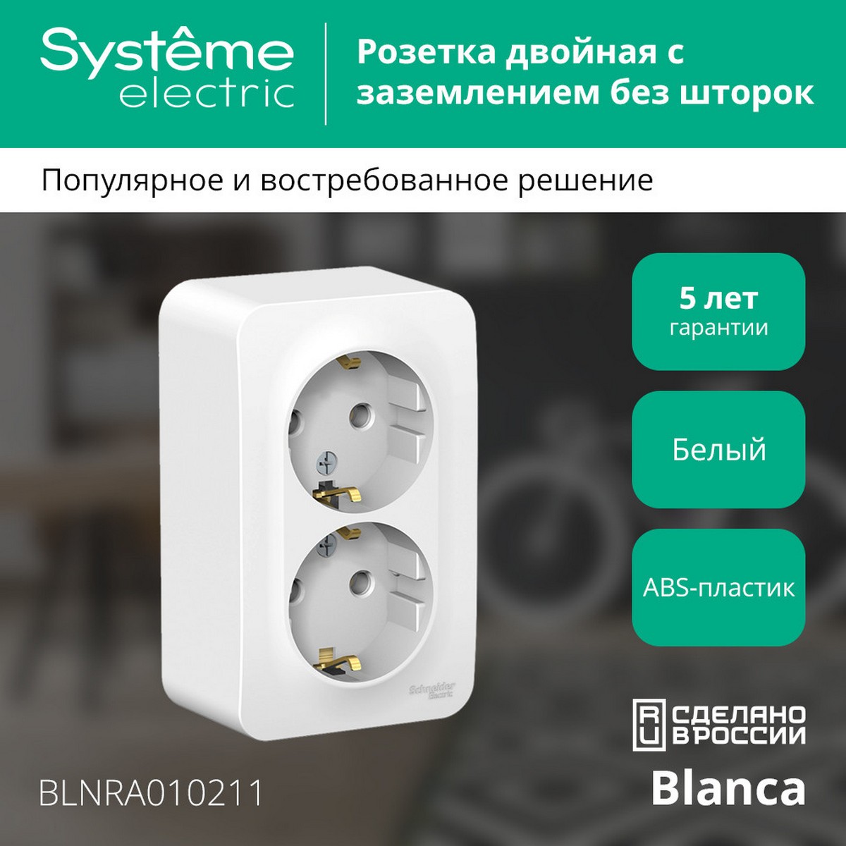 Розетка SE Blanca 2-ая Белый наружный с/з без шторок изолир. пластина BLNRA010211