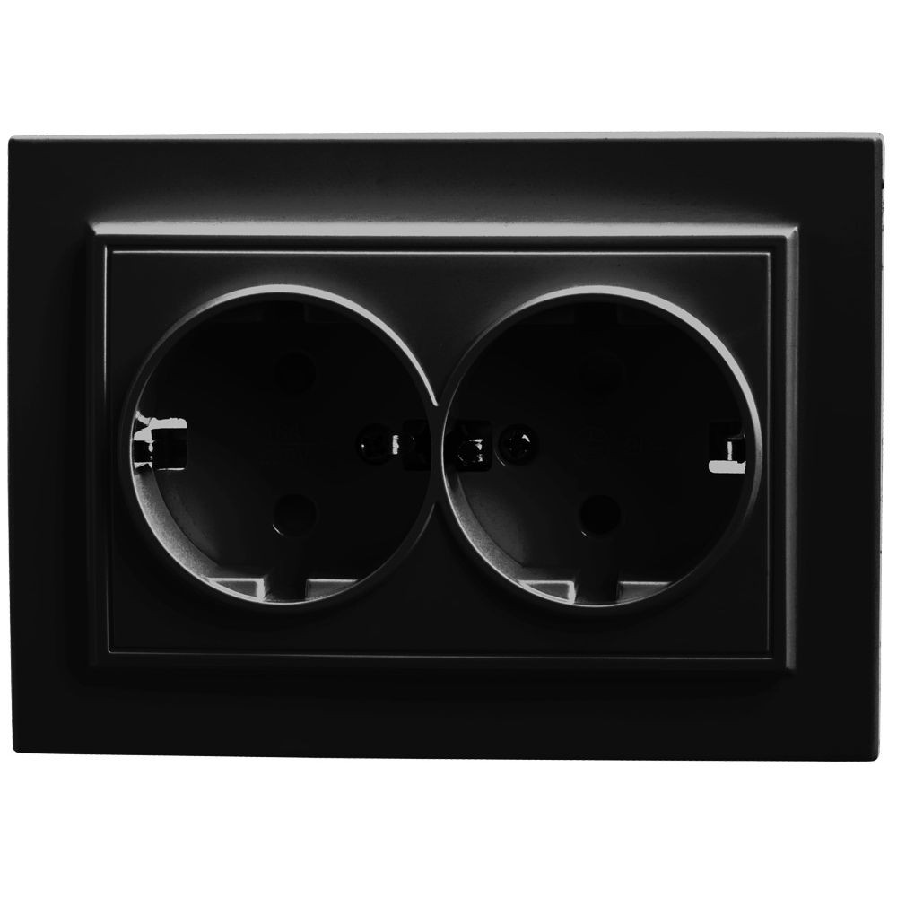 Эрна - Розетки и выключатели Stekker Розетка 2-местная c/з STEKKER PST16-9011-03 с защ. шторкой 16А Эрна черный с рамкой 39482