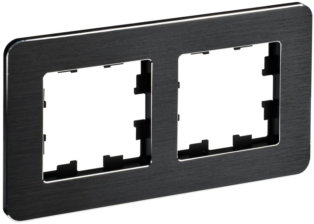 IEK Brite Рамки Рамка IEK BRITE DECOR Черный/алюм металл. скругл.угол 2-м РУ-2-1-Бр RE AL BR-M22-M-21-K02