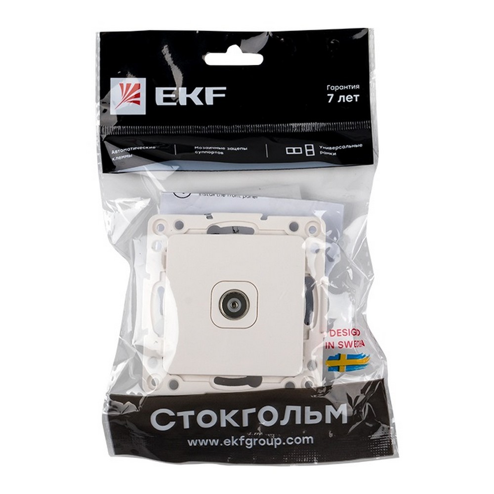 EKF Стокгольм белый Розетка TV EKF PROxima Стокгольм проходной 75Ом 5-862МГц белый EYA00-127-10