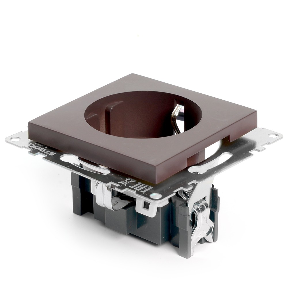 Катрин - Розетки и выключатели Stekker Розетка 1-местная с/з STEKKER GLS16-7110-04 250V 16А с защ. шторкой Катрин шоколад 49028