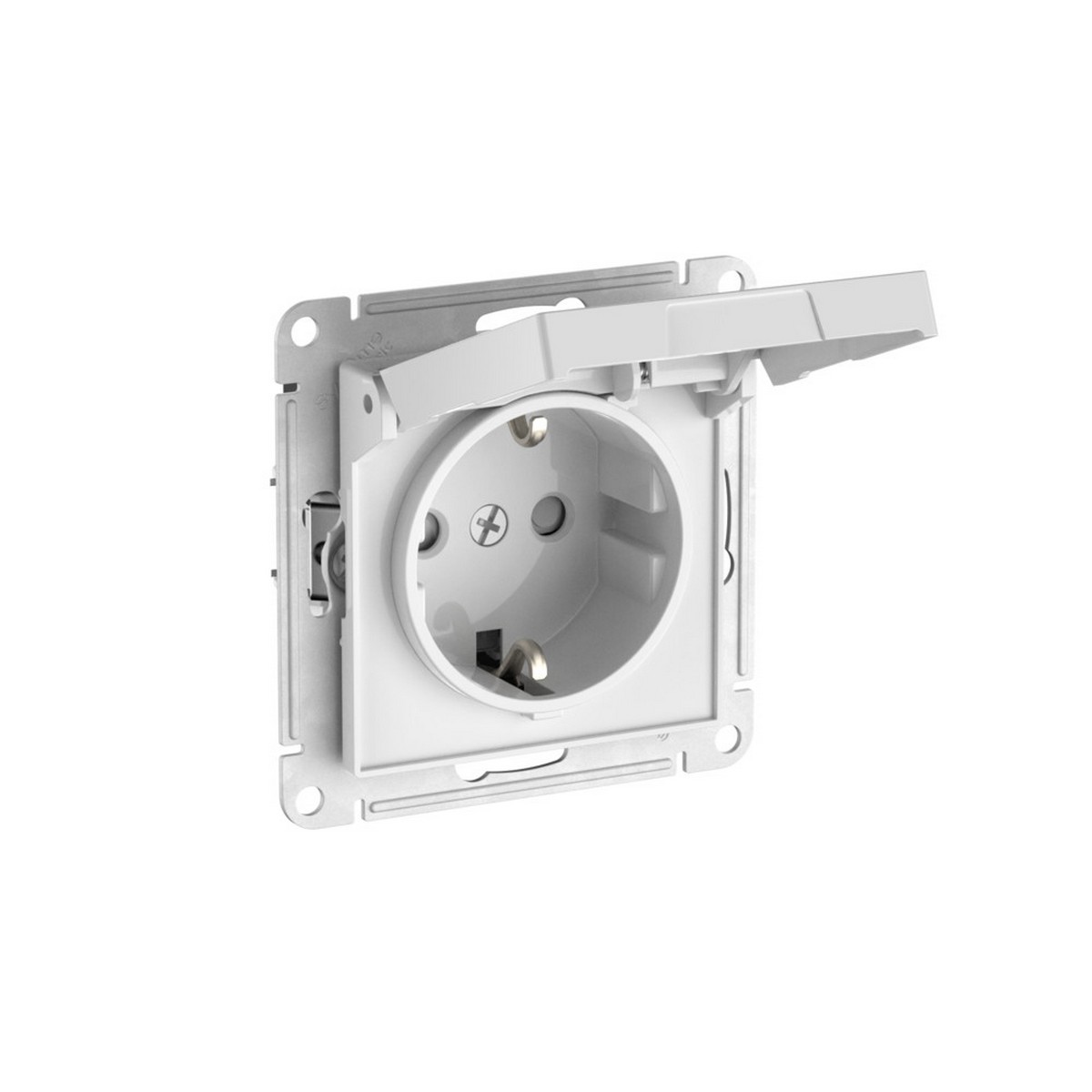 AtlasDesign Белый Розетка Systeme Electric AtlasDesign Белый с заземл. со шторк. с крышкой IP20 быстрозажим. клем.