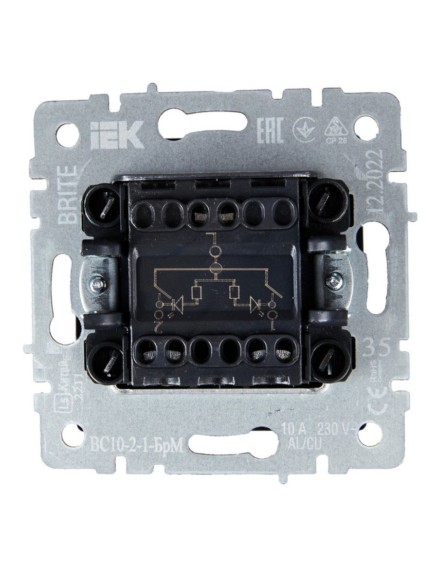 IEK Brite Маренго Выключатель IEK BRITE 2-клавишный с индикацией 10А ВС10-2-1-БрМ маренго BR-V20-1-10-K35