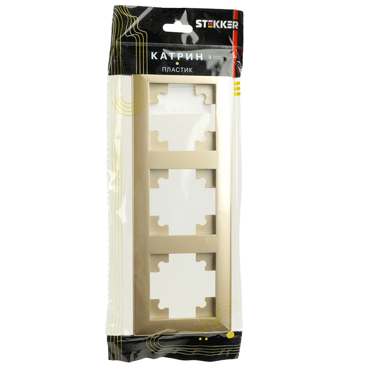 Катрин - Розетки и выключатели Stekker Рамка STEKKER 3-местная Катрин стекло золото PFR00-7003-08 49608