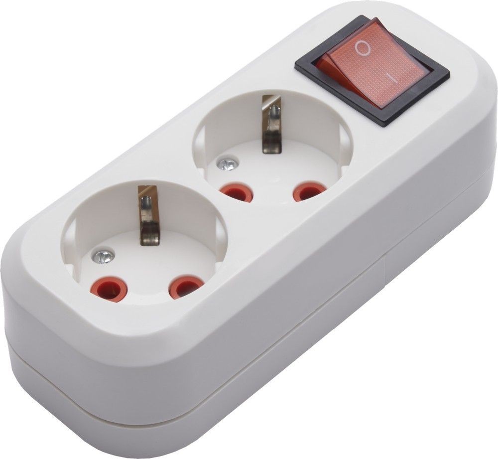 Колодки и удлинители, тройники Розетка переносная разборная 2-местная с/з STEKKER, PST16-211-20, с выключателем, 250В, 16A, IP20, белый 39013 