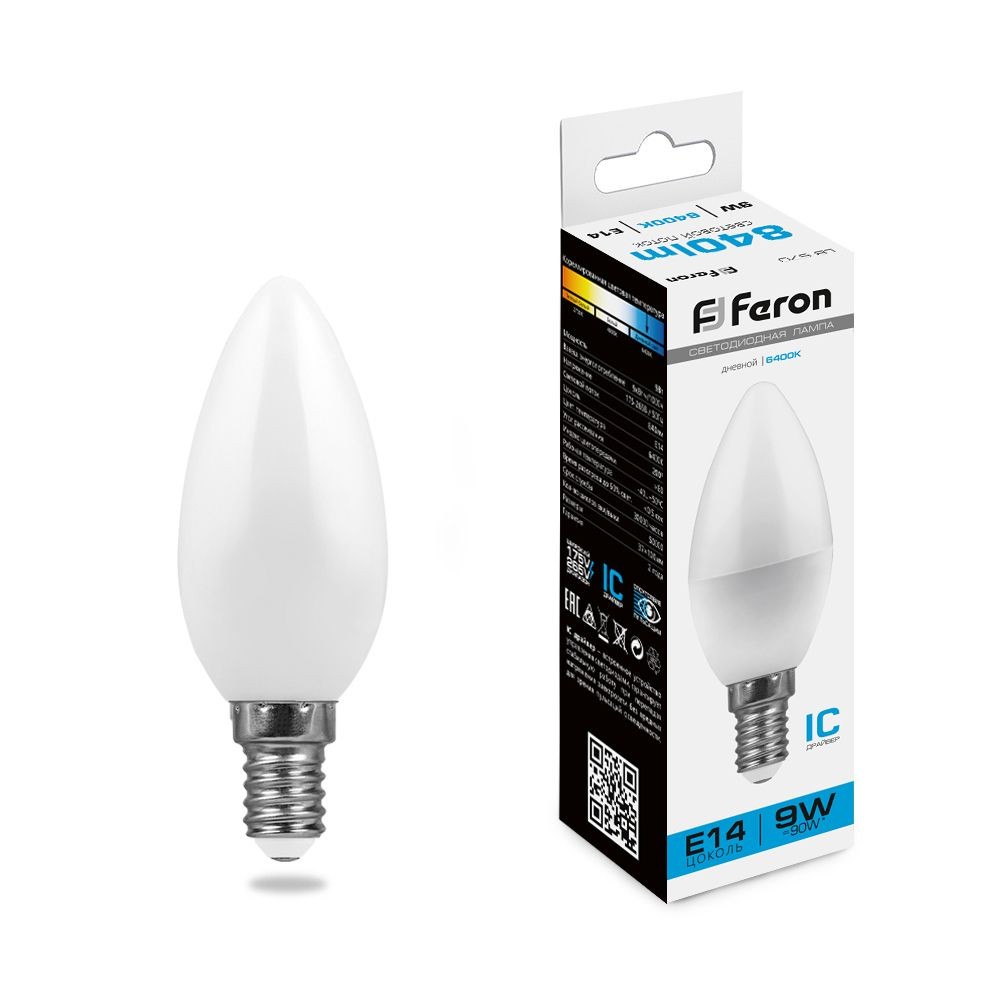 E14 Лампа светодиодная Feron LB-570 Свеча E14 9W 6400K 230V 25800 