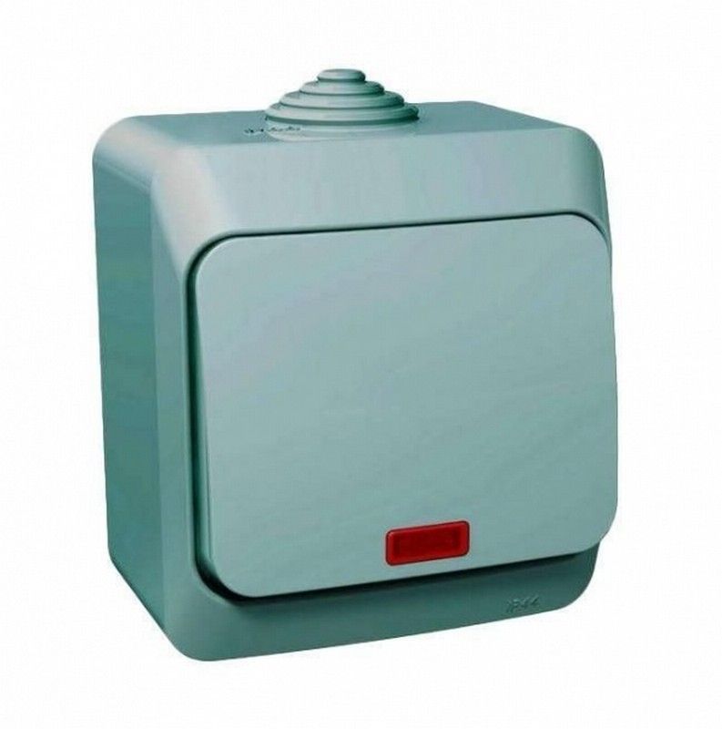 Этюд Серый Выключатель 1-клавишный Systeme Electric Этюд наружный Серый с подсветкой IP44 BA10-045C