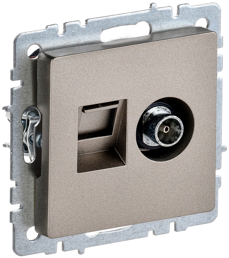 IEK Brite Шампань Розетка IEK BRITE двойная TV+RJ45 кат.5E РТВ/РК12-БрШ шампань BR-AK20-1-K37