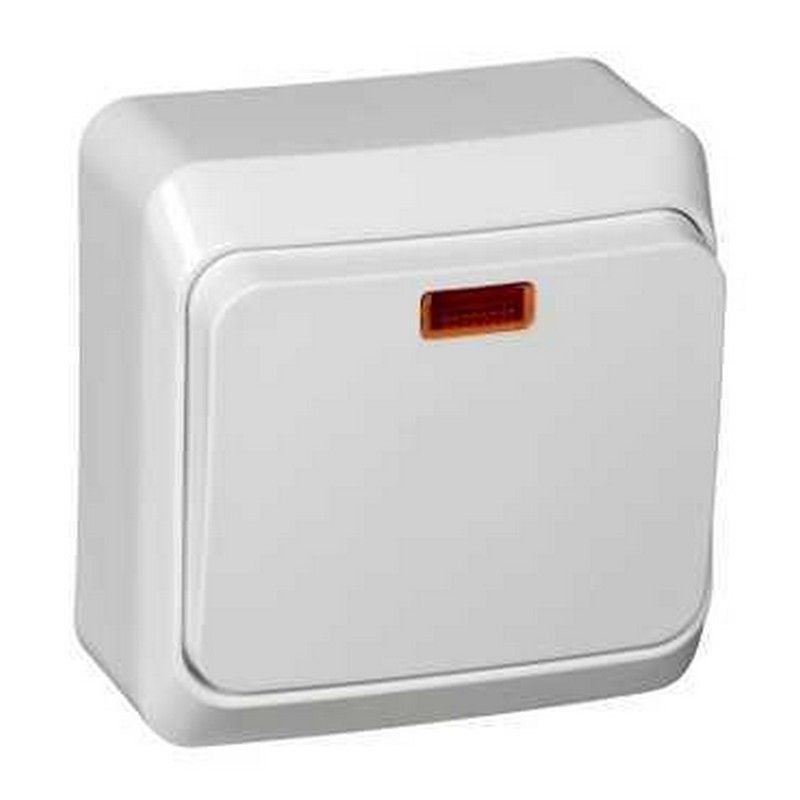 Этюд Белый Выключатель 1-клавишный Systeme Electric Этюд наружный Белый с подсветкой BA10-005B