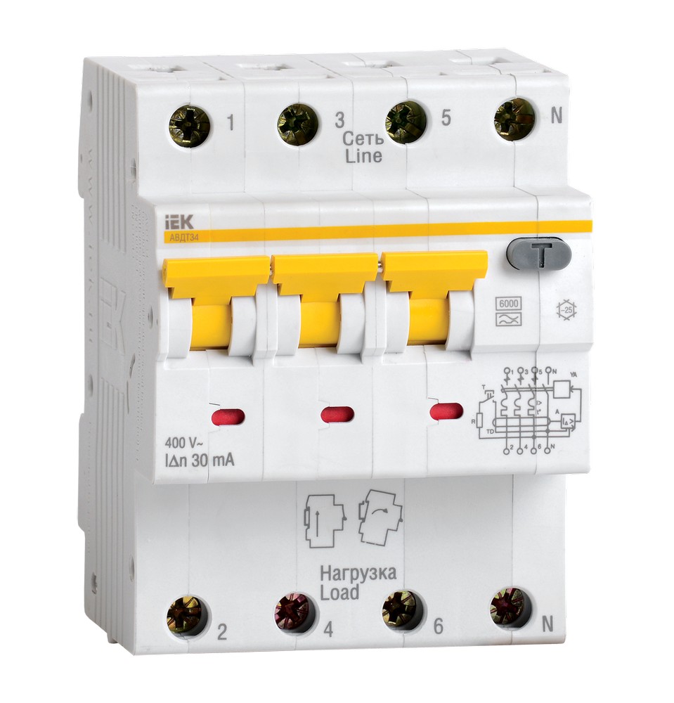 IEK Дифференциальный автоматический выключатель IEK KARAT АВДТ34 4P 25A 30мА MAD22-6-025-C-30