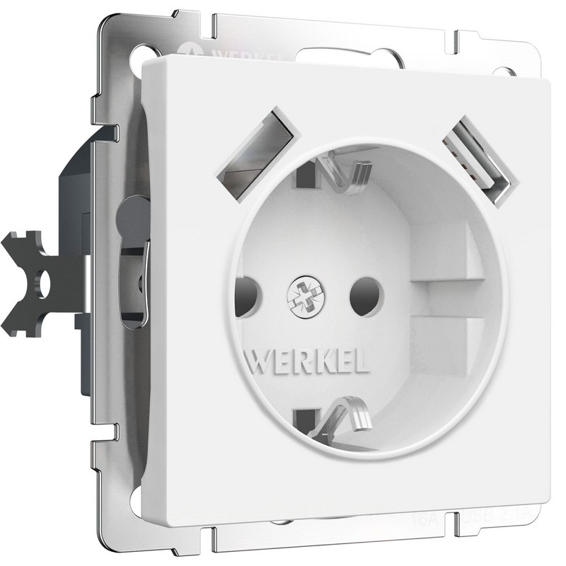 Werkel Белый матовый механизмы Розетка Werkel с заземлением, шторками и USBх2 (белый матовый) W1171561