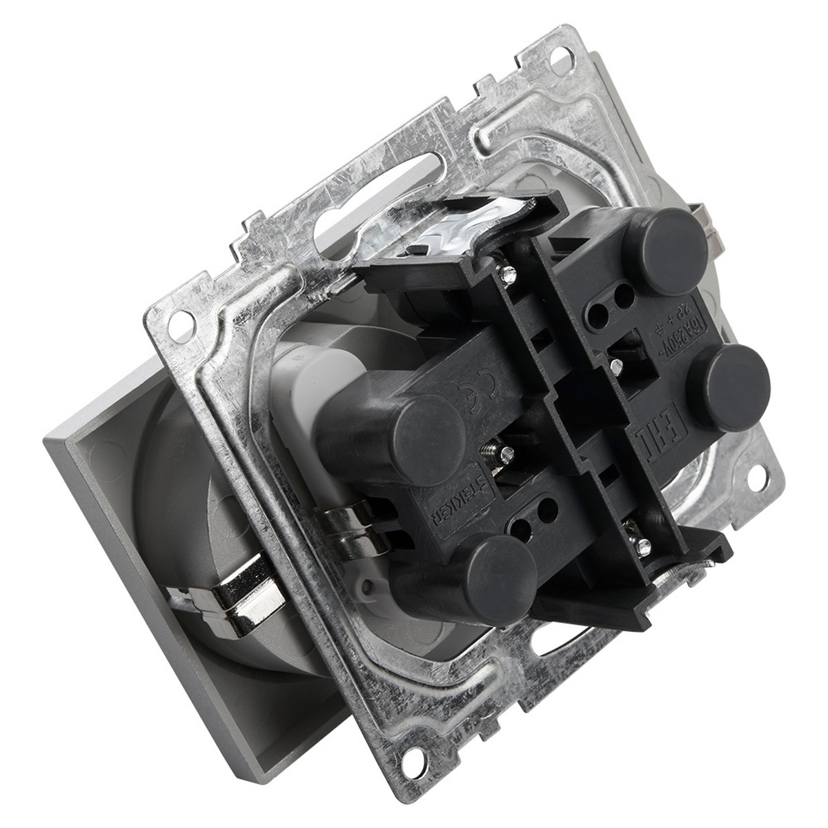 Катрин - Розетки и выключатели Stekker Розетка 2-местная с/з STEKKER GLS16-7114-03 250V 16А с защ. шторкой Катрин серебро 39584