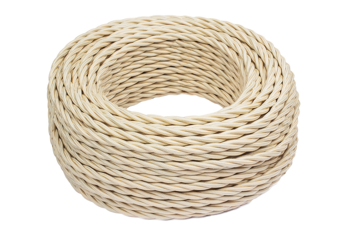 Витой ретро провод (кабель) Витой провод ретро BIRONI 2*1,5 цвет песочное