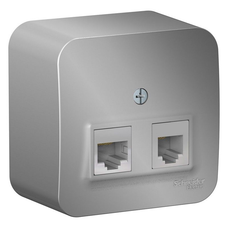 Blanca алюминий розетки и выключатели Розетка SE Blanca 2-ая Алюминий наружный ТЛФ/КОМП RJ45+RJ11 кат.5E изолир. пластина BLNIA045113