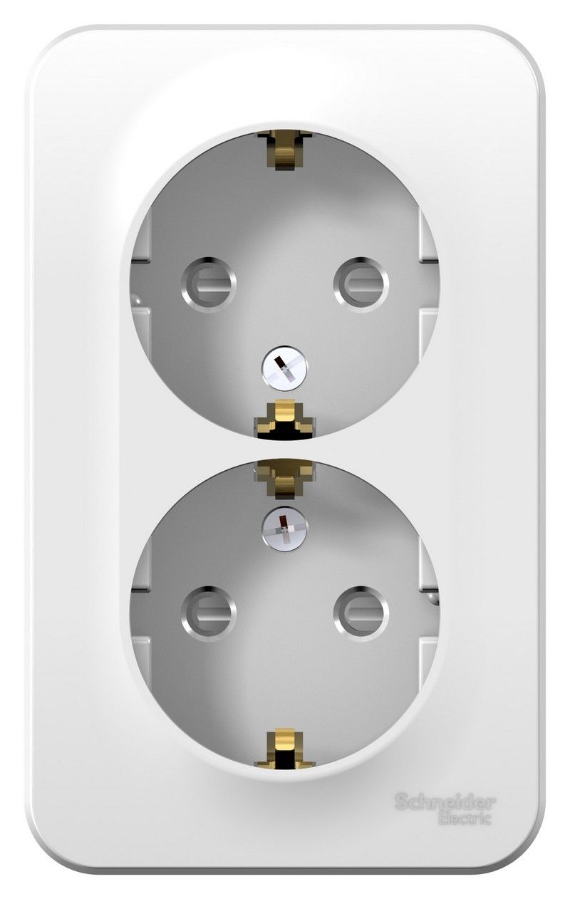 Blanca белые розетки и выключатели Розетка SE Blanca 2-ая Белый наружный с/з со шторками изолир. пластина BLNRA011211