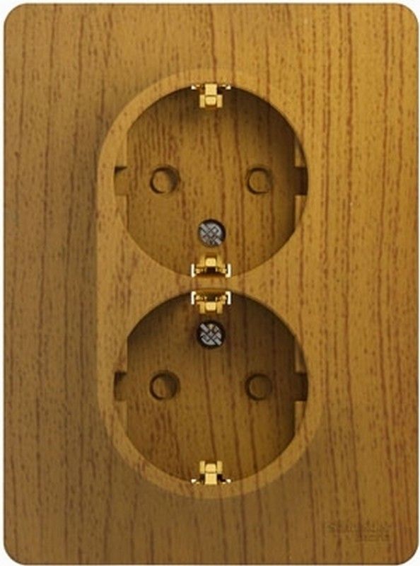 Glossa Дуб Розетка Systeme Electric Glossa Дерево Дуб 2-я с заземлением со шторками GSL000526
