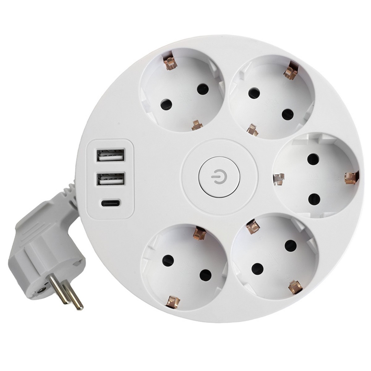 Колодки и удлинители, тройники Удлинитель STEKKER HM10-51-01 5-местный с/з, 3x1мм2, 2.5м 2USB+С 5V 3,1А Comfort белый 49591 