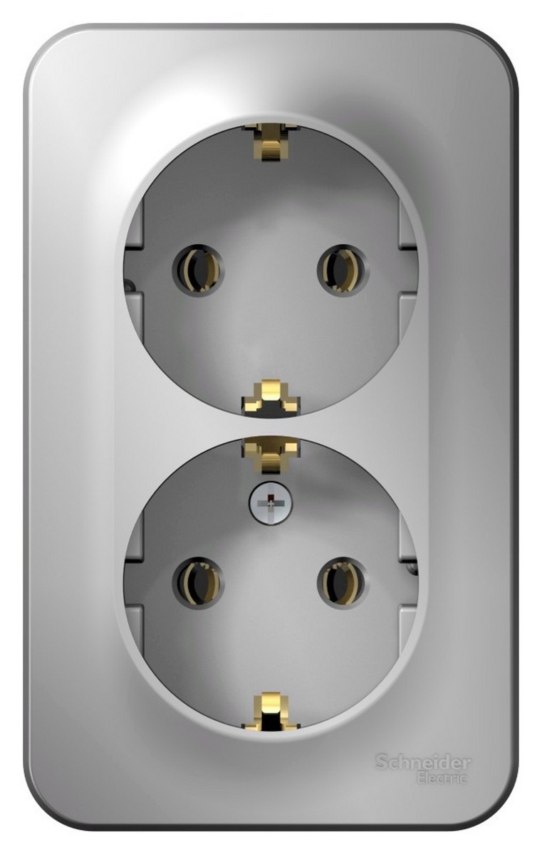 Blanca алюминий розетки и выключатели Розетка SE Blanca 2-ая Алюминий наружный с/з без шторок изолир. пластина BLNRA010213