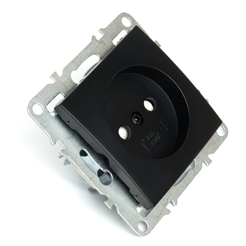 Эрна - Розетки и выключатели Stekker Розетка 1-местная б/з STEKKER PST10-9109-03 10А с защ. шторкой Эрна черный 49153