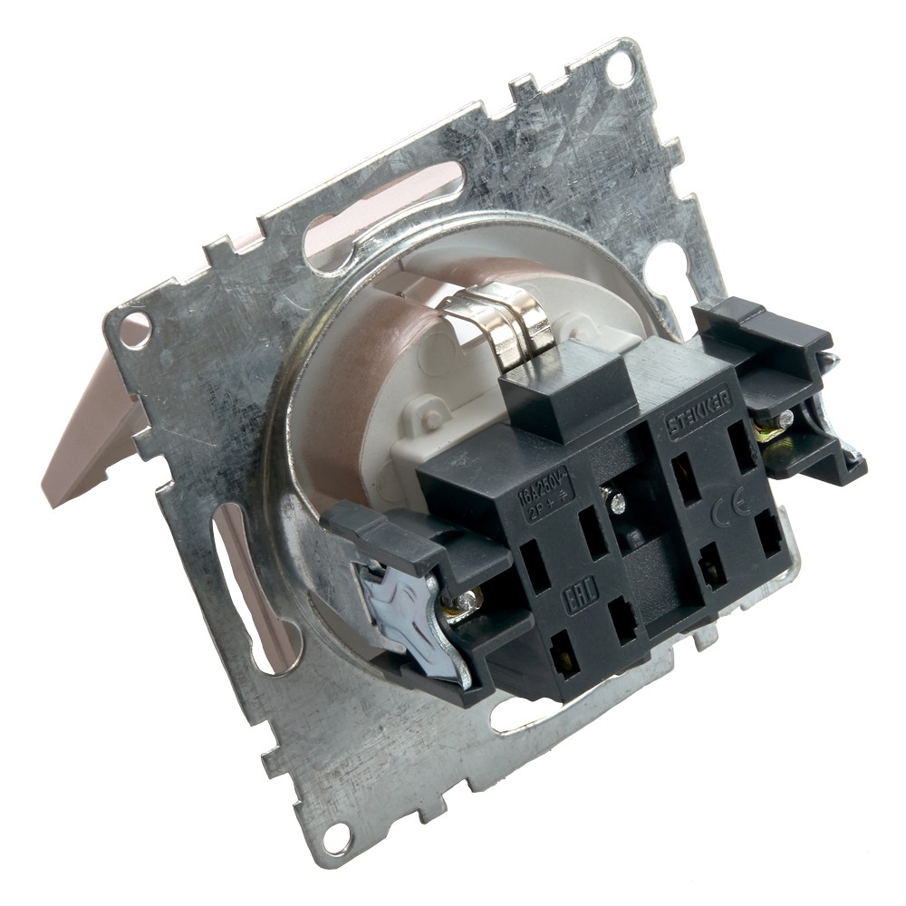 Катрин - Розетки и выключатели Stekker Розетка 1-местная с/з с крышкой STEKKER GLS16-7112-02 16А с защ. шторкой Катрин шампань 39594