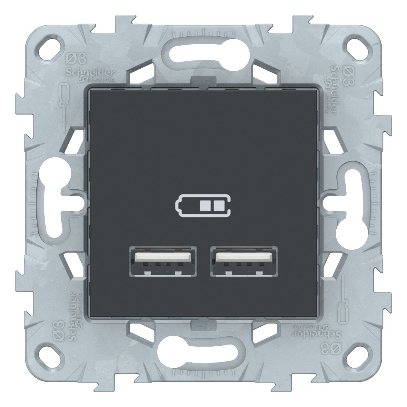 Розетки и выключатели Unica NEW антрацит Розетка USB Unica New Антрацит двойная 5 В / 2100 мА NU541854