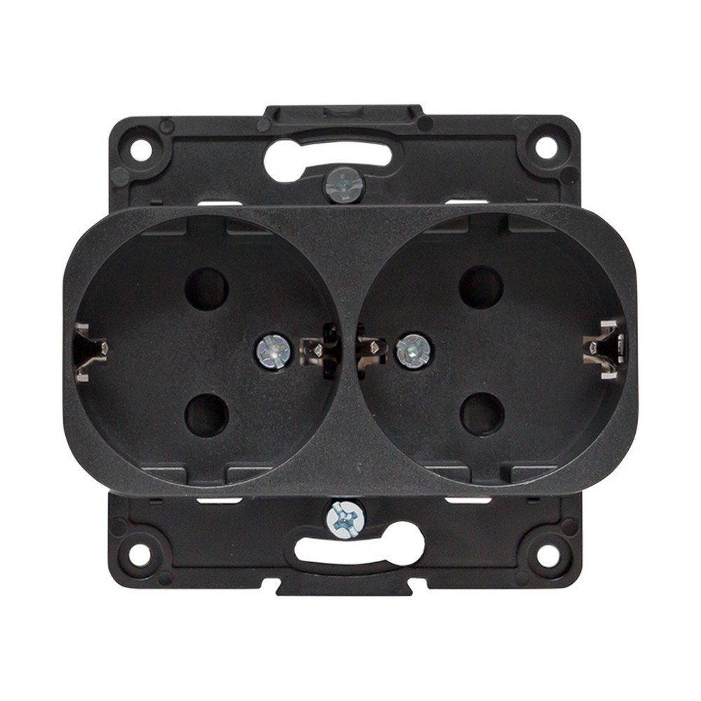 EKF Стокгольм черный Розетка 2-ая EKF PROxima Стокгольм Черный с/з со шторками 16А EYR16-128-20