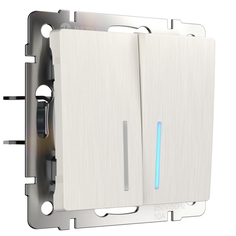 Werkel Перламутр рифленый механизмы Выключатель Werkel двухклавишный проходной с подсветкой перламутровый рифленый W1122113