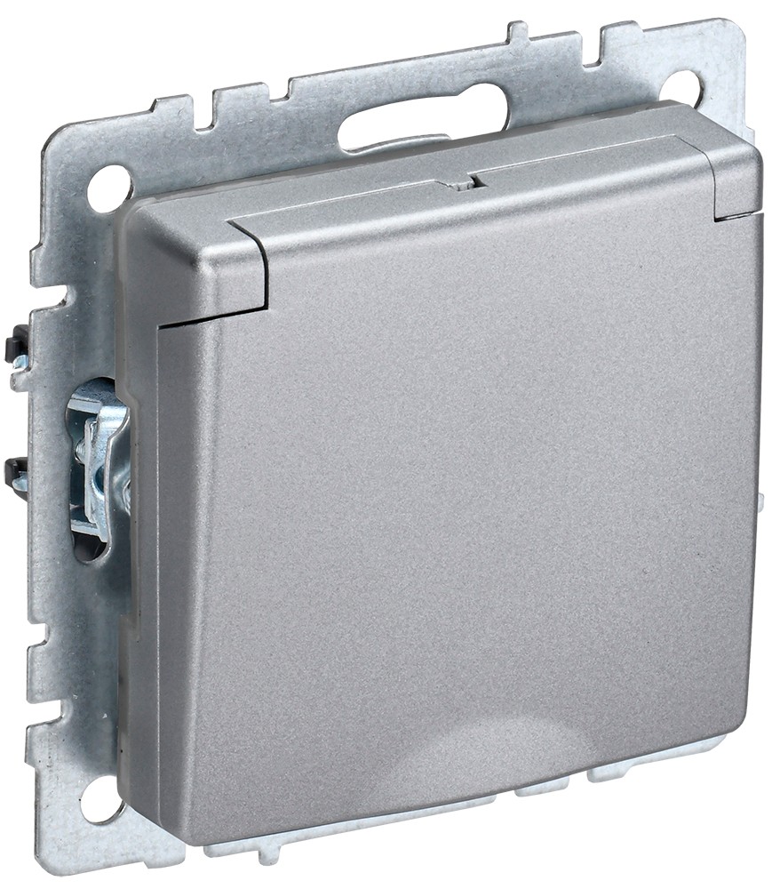 IEK Brite Алюминий Розетка IEK BRITE с/з с шторками и крышкой 16А IP20 РСбш10-3-БрА алюминий BR-R16-16-K47