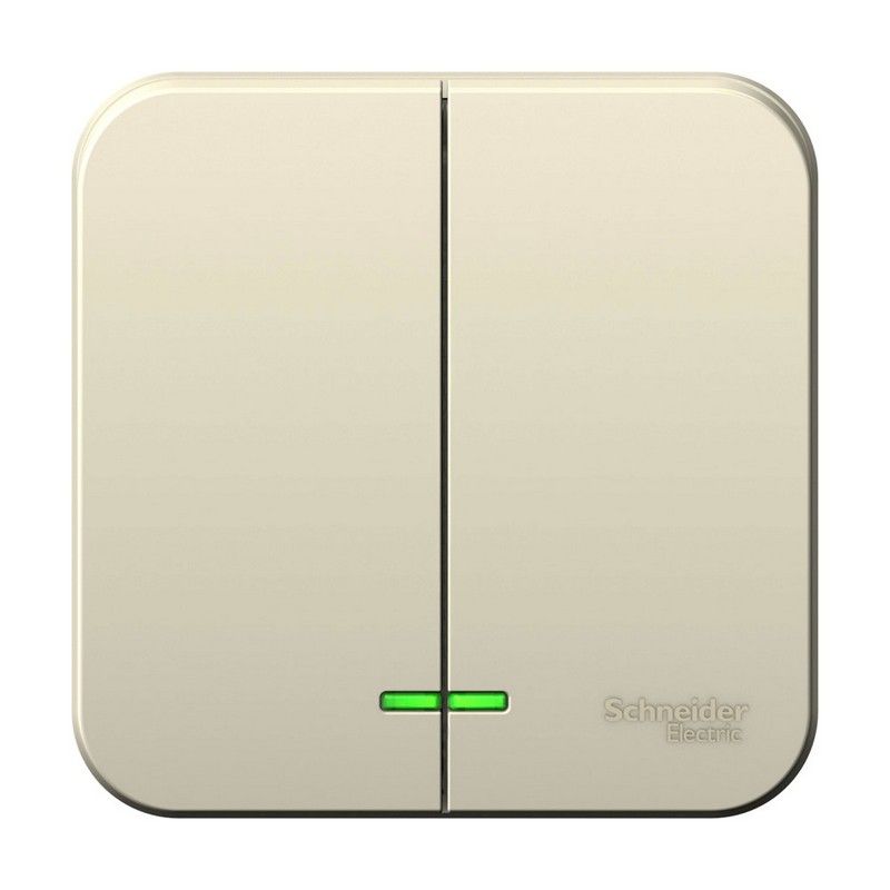 Blanca молочные розетки и выключатели Выключатель SE Blanca 2-клавишный Молочный наружный с подсветкой 6А изолир. пластина BLNVA065112