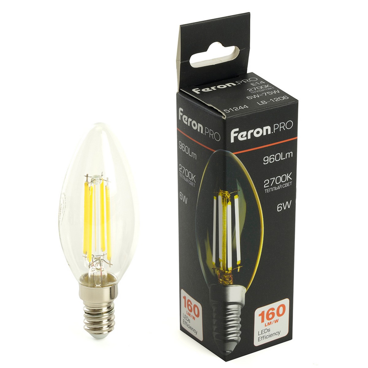 E14 Лампа светодиодная Feron.PRO LB-1206 Свеча E14 6W 175-265V 2700K 51244 