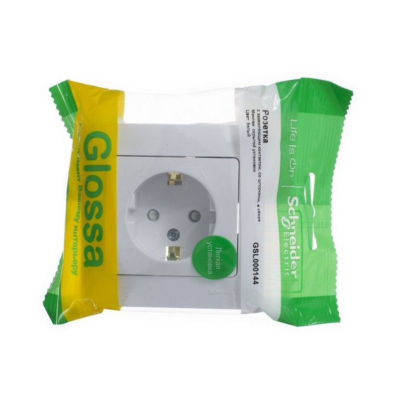 Glossa Белый Розетка Systeme Electric Glossa Белый с/з со шторками (в сборе с рамкой) GSL000144