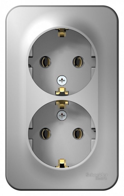 Blanca алюминий розетки и выключатели Розетка SE Blanca 2-ая Алюминий наружный с/з без шторок изолир. пластина BLNRA010213