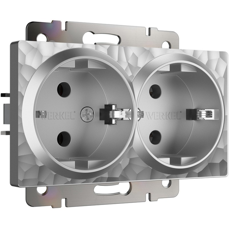 Werkel Серебряный Hammer механизмы Розетка Werkel двойная с заземлением (hammer серебряный) W1272006