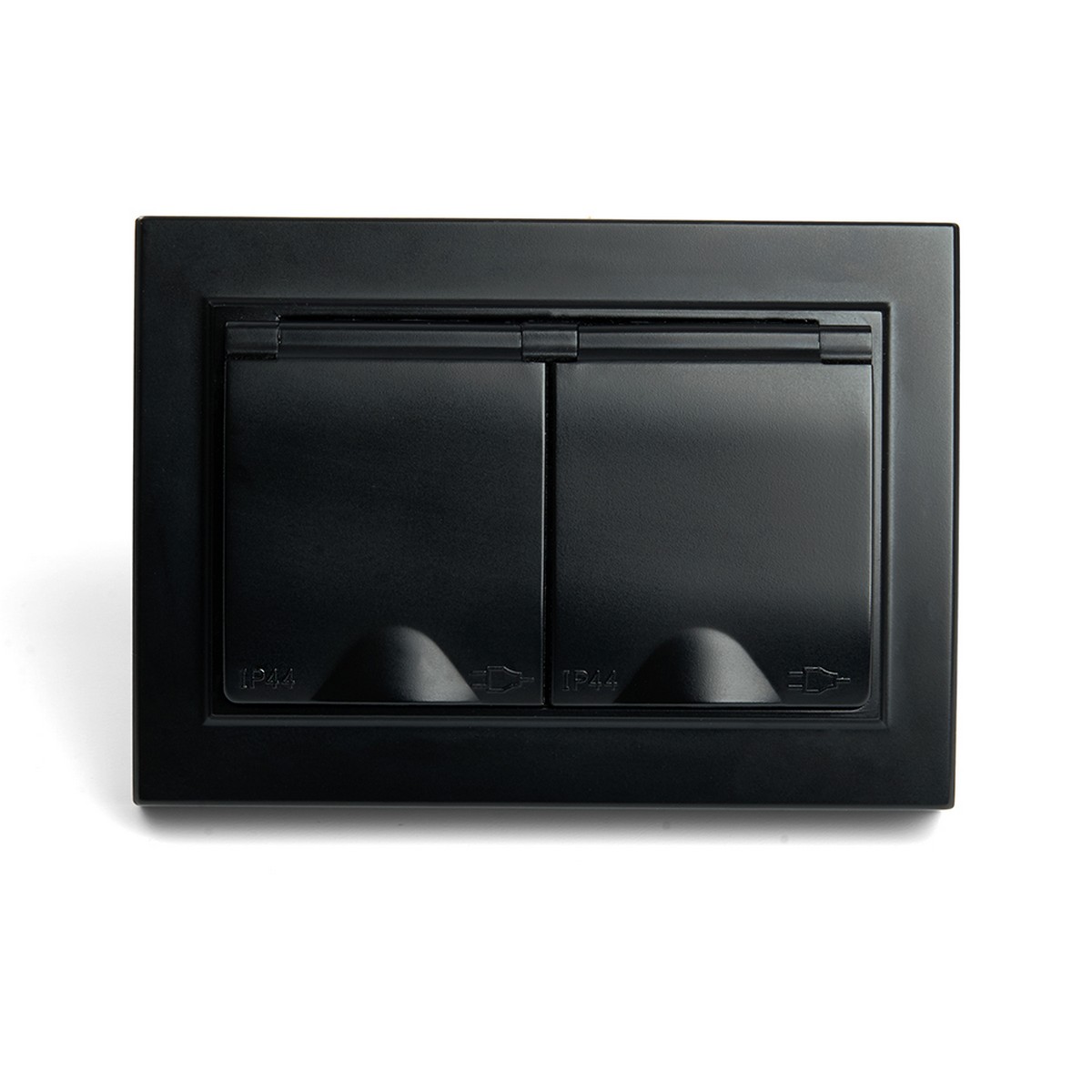 Эрна - Розетки и выключатели Stekker Розетка 2-местная с/з с крышкой STEKKER PST16-9015-03 16А Эрна черный с рамкой 49138