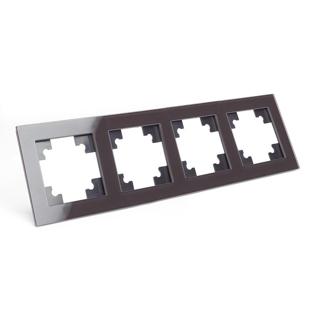 Катрин - Розетки и выключатели Stekker Рамка 4-местная стекло STEKKERGFR00-7004-04серия Катрин шоколад 39538