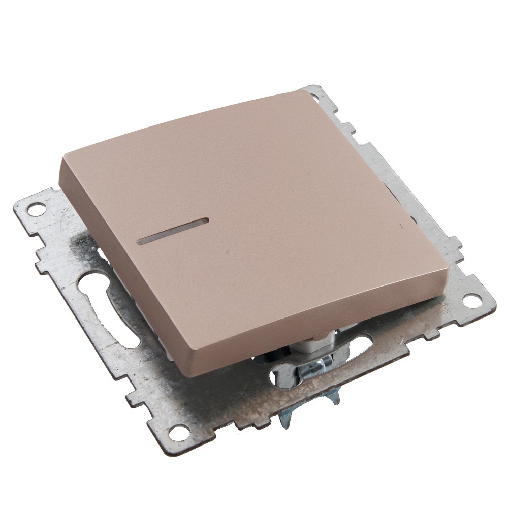 Катрин - Розетки и выключатели Stekker Выключатель 1-клавишный c индикатором STEKKER GLS10-7101-02 10А Катрин шампань 39591