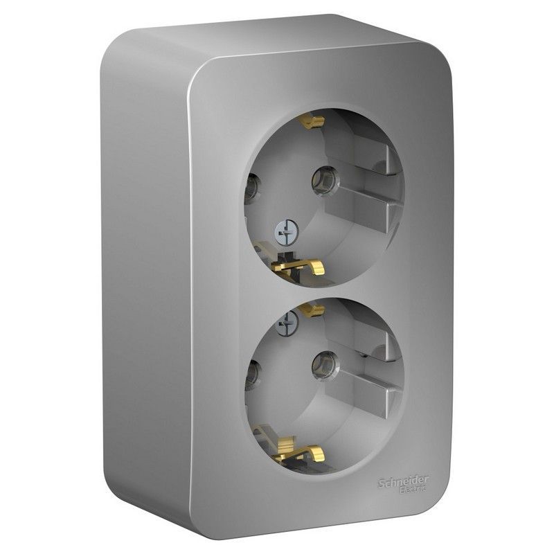 Blanca алюминий розетки и выключатели Розетка SE Blanca 2-ая Алюминий наружный с/з без шторок изолир. пластина BLNRA010213