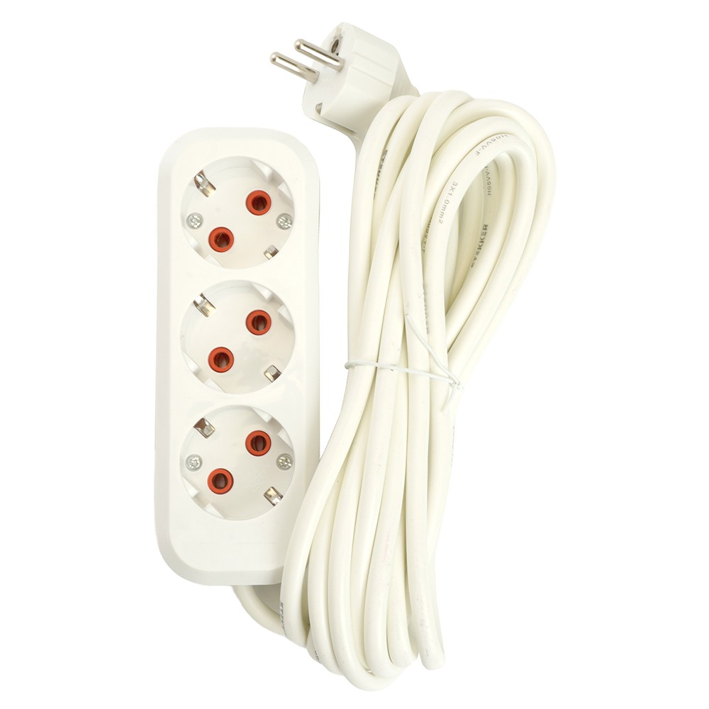 Колодки и удлинители, тройники Удлинитель STEKKER трехместный с/з HM06-31-05 5м Home (У10-002) белый 49349 