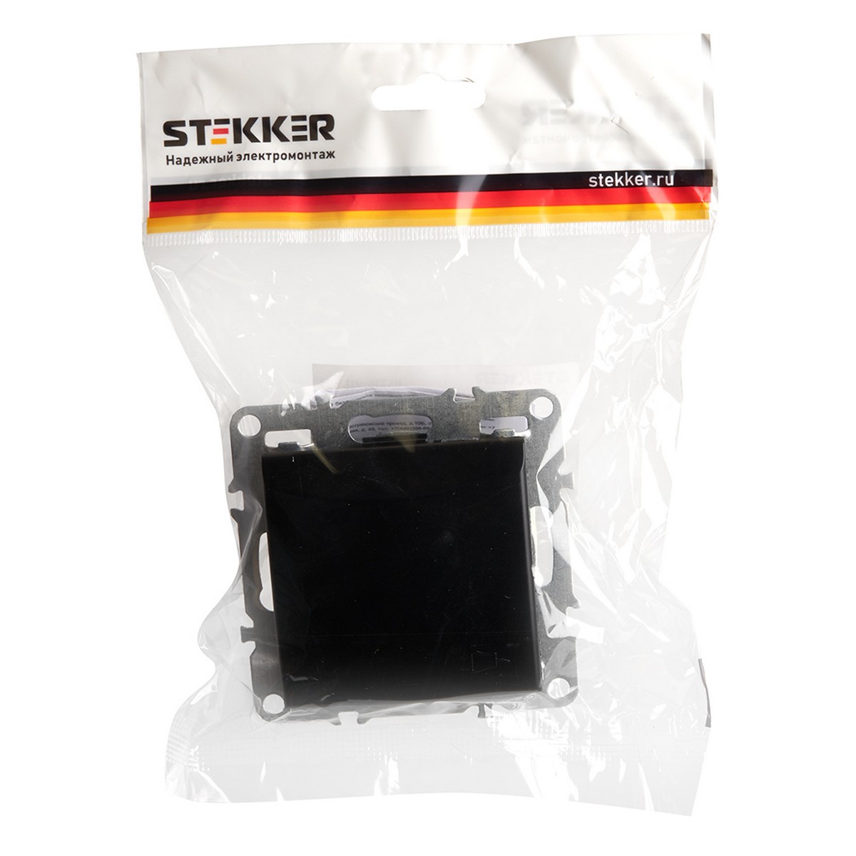 Эрна - Розетки и выключатели Stekker Розетка 1-местная с/з с крышкой STEKKER PST16-9112-03 16А с защ. шторкой Эрна черный 49156