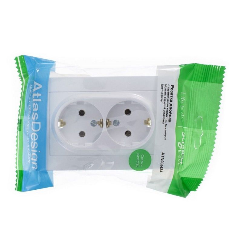 AtlasDesign Жемчуг Розетка Systeme Electric AtlasDesign Жемчуг с/з двойная, 16А, в сборе ATN000424