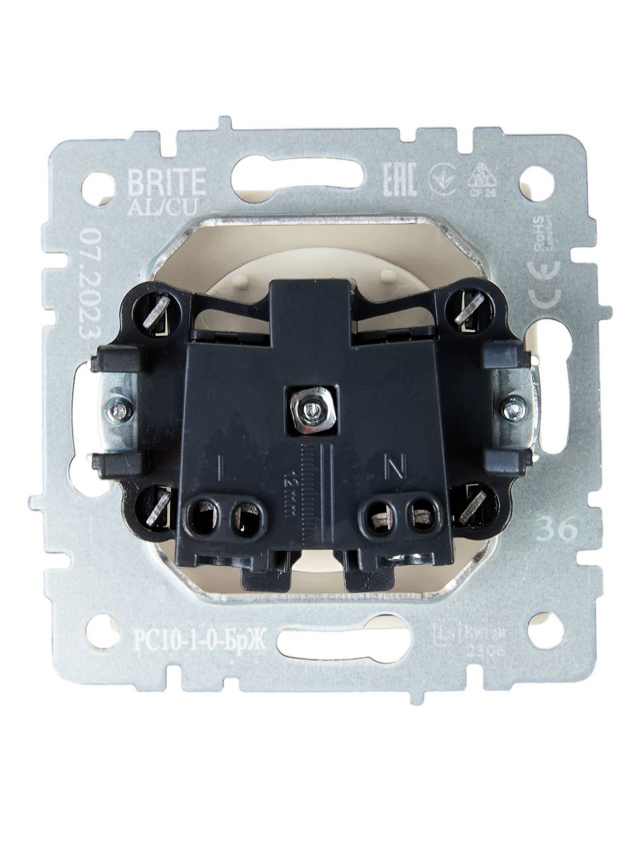 Розетка IEK BRITE б/з без шторок 10А РС10-1-0-БрЖ жемчуг BR-R10-10-K36